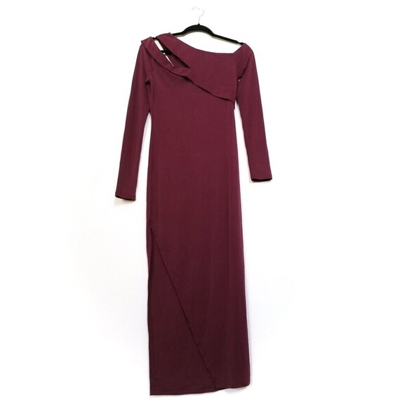 NWT NBD Sammy Asymmetric One Shoulder Long Sleeve Midi Dress Knit Burgundy Small - Picture 3 of 10